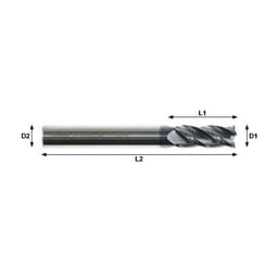 Technical image showing dimensions of an E454 series 4 flute end mill milling cutter.