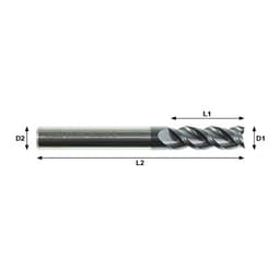 Technical image showing dimensions of an E453 series 3 flute end mill milling cutter